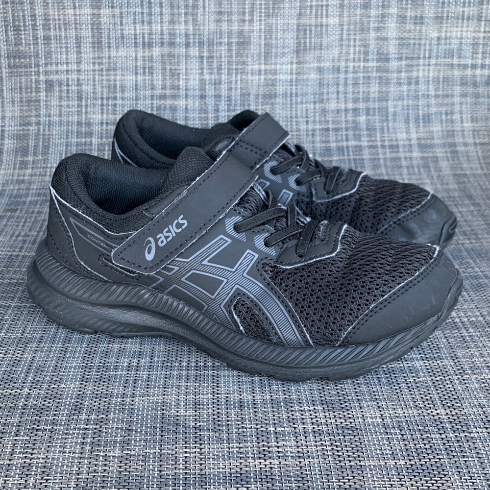 Asics Kids Contend 9 Black/Graphite Gray Easy on Sneakers Running Shoes size 1.5